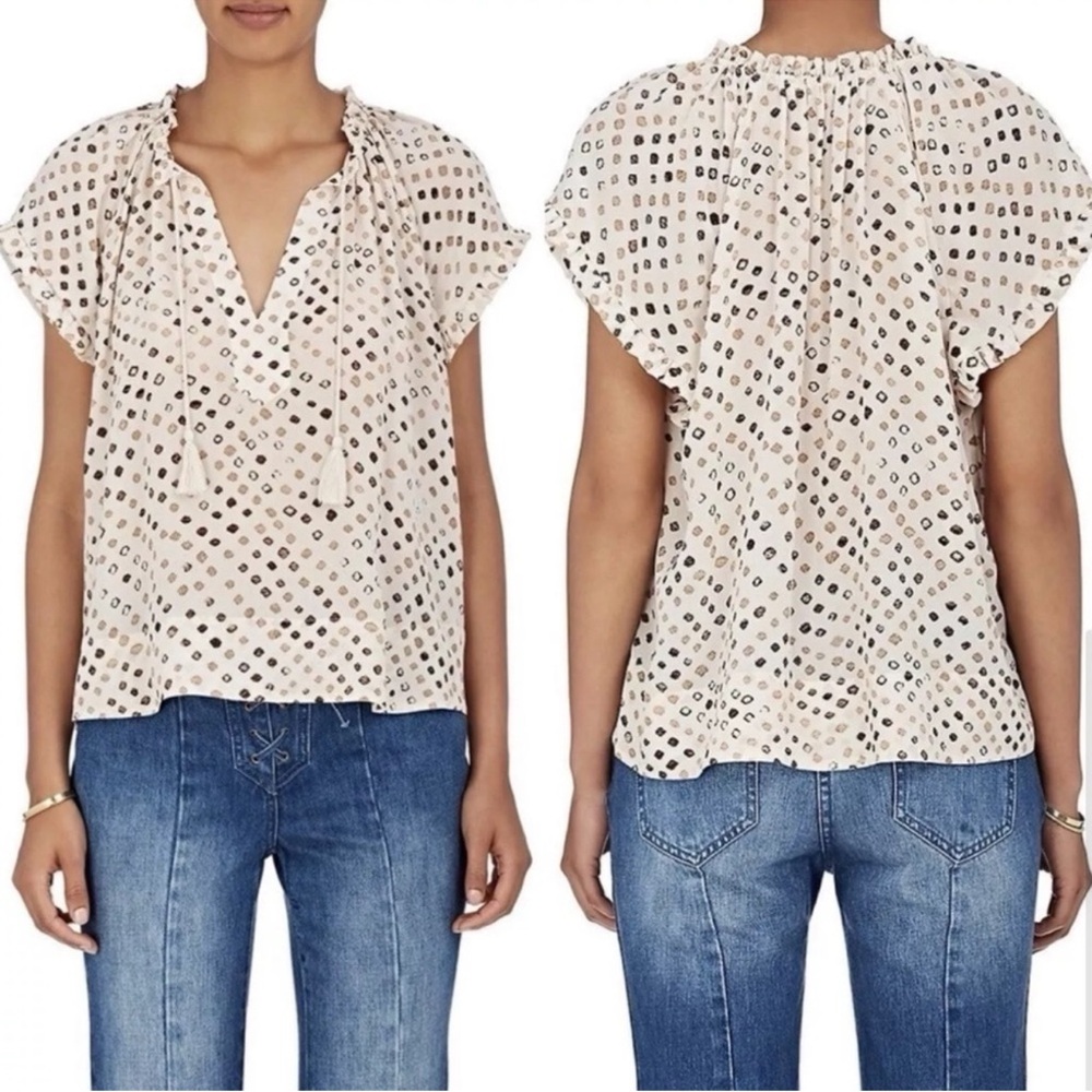 ULLA JOHNSON Women's 2 Djuna Top Safari 100% Silk Short Sleeve Cream Ivory